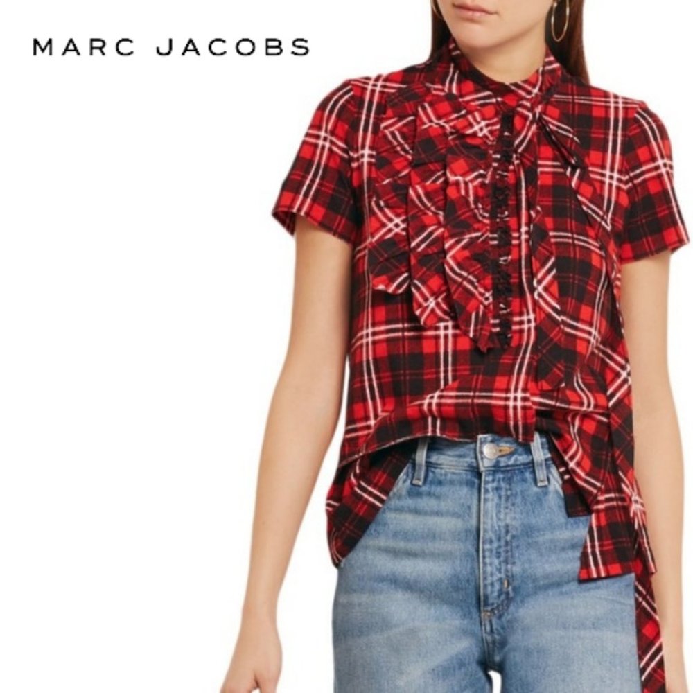 MARC JACOBS Ruffled Plaid Knit Blouse
